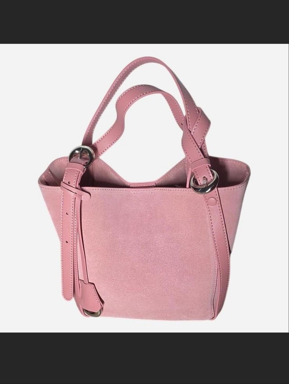 Suede Bucket Bag In Pink - Picture 4 of 9